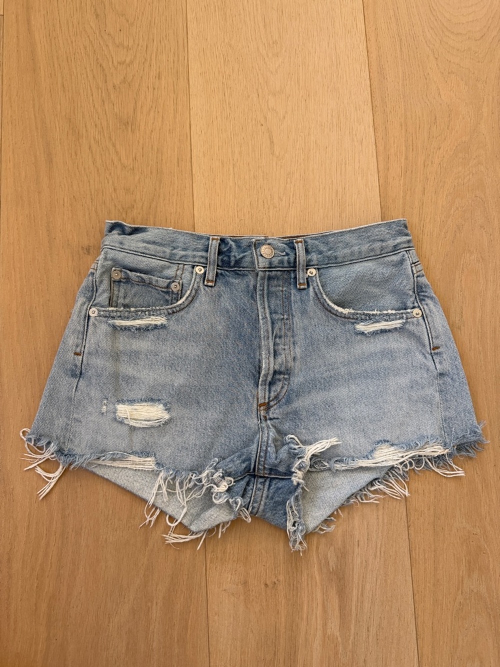 Agolde Light Blue Distressed Denim Women’s Shorts
